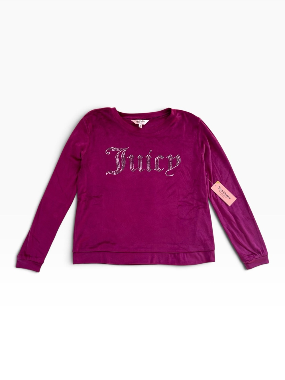 Juicy Couture Y2K Style Velour Rhinestone Logo Long Sleeve Top